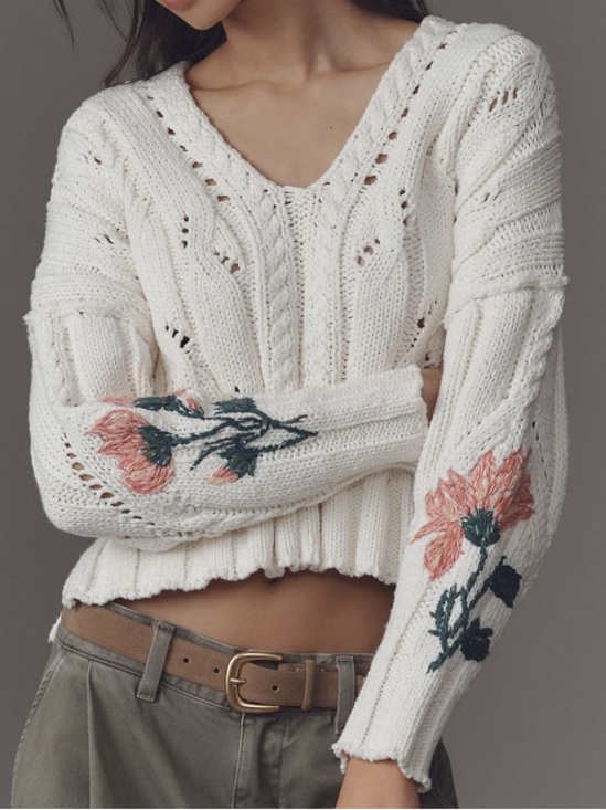Pilcro Sweaters - Pilcro Oversized Embroidered Cable-Knit Sweater Size L
